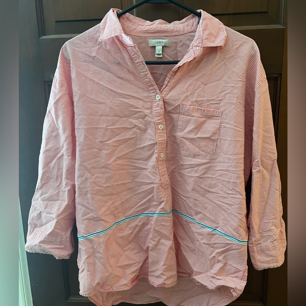 J Crew Red and White Striped Button-Up Shirt